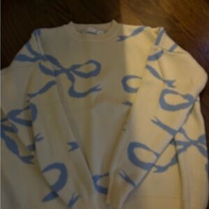 Altar'd State Cream and Blue Patterned Sweater